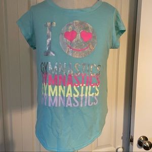 Girls love gymnastic shirt in aqua blue